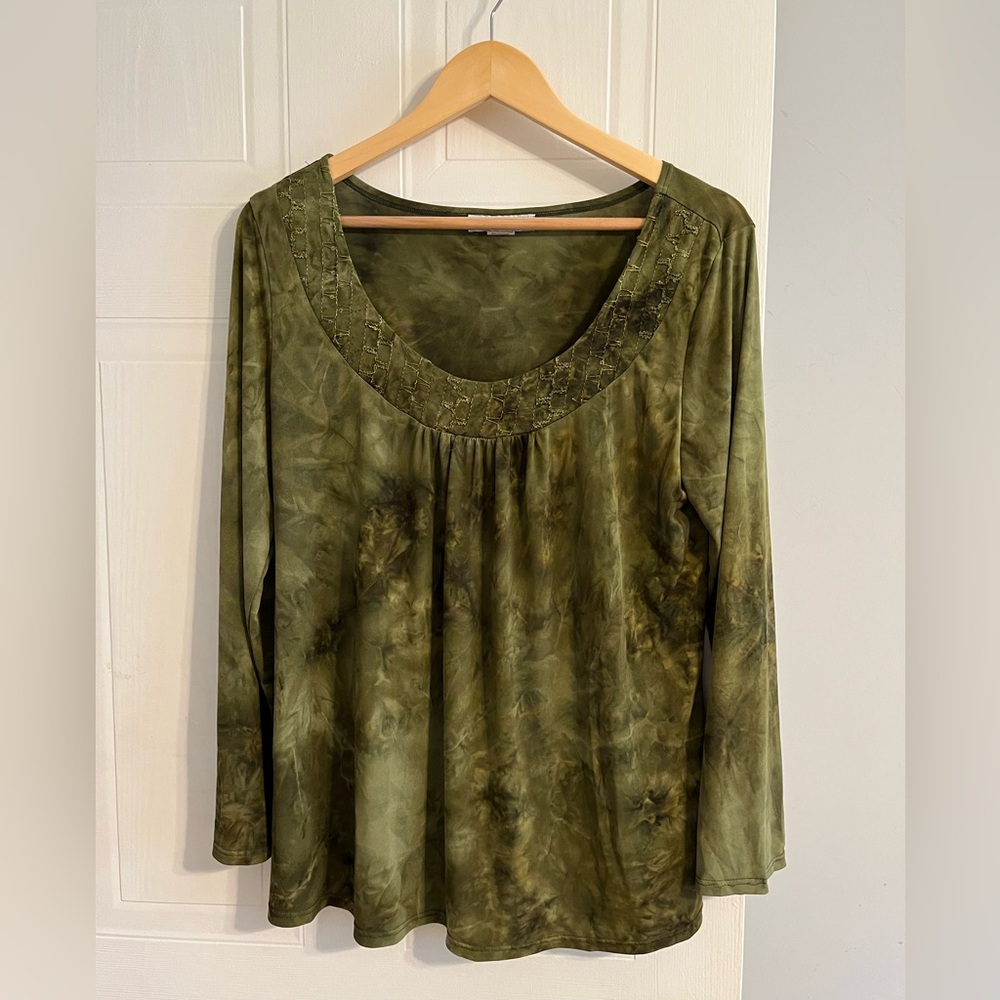 Vintage Y2K tie dye/space dye green long sleeve top - Size XL
